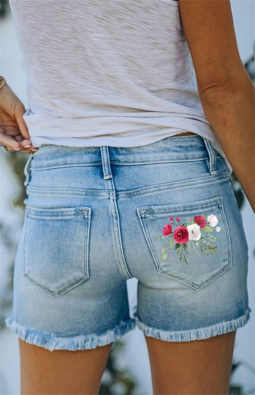 Women's Distressed Ripped Denim Shorts with Pockets