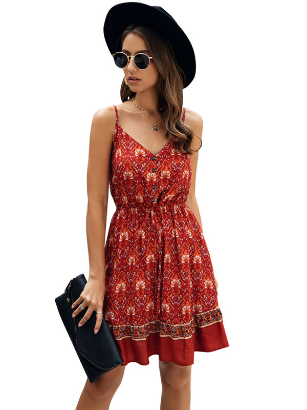 Summer Suspender Print Lanyard Dress