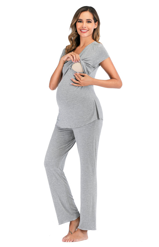 Women'S Cross Neck Short Sleeve Maternity Suit