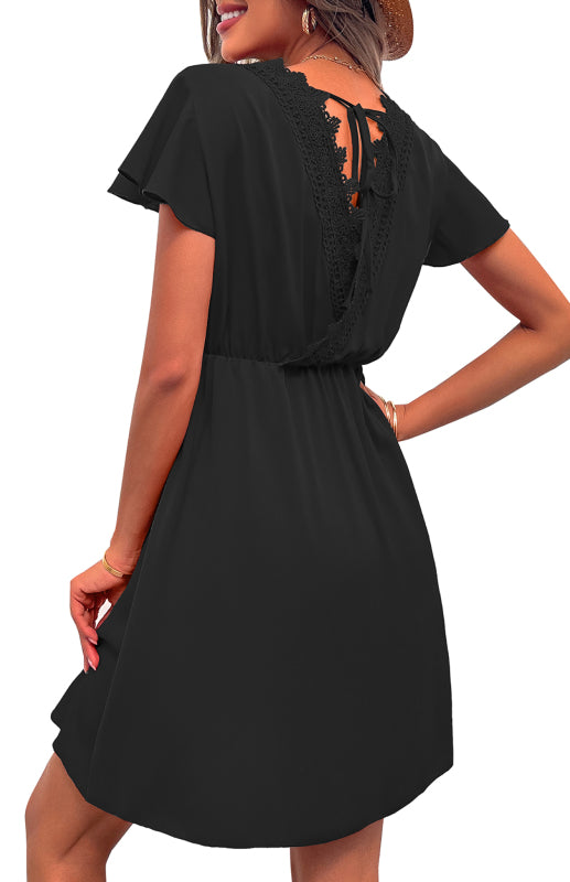 Women's V-Neck Embroidered Chiffon Backless Dress