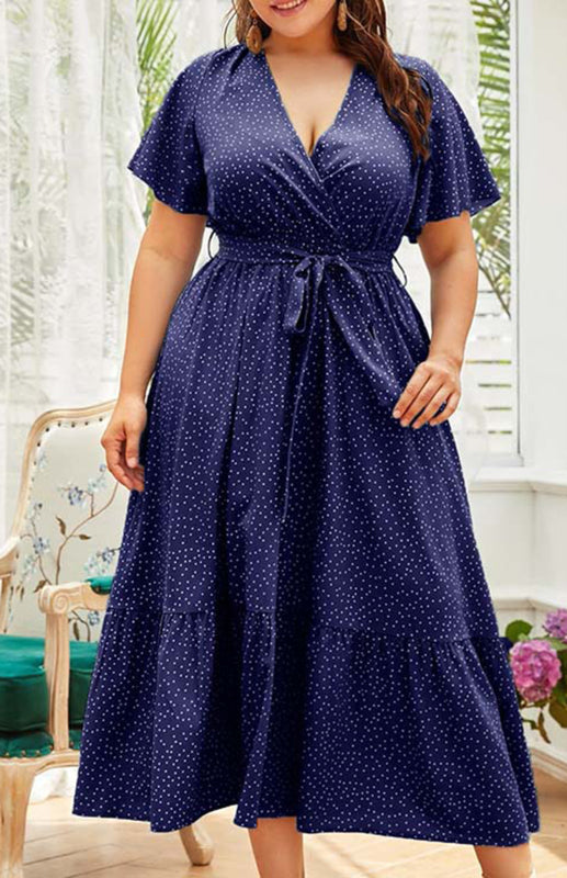 Women's Plus Size V Neck Polka Dot Dress