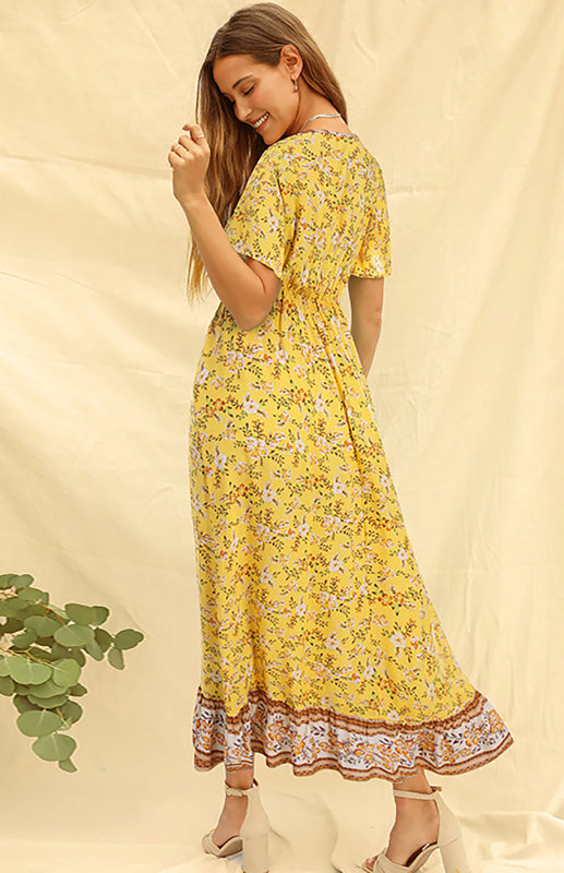 Women's Casual V-Neck Boho Floral Dress