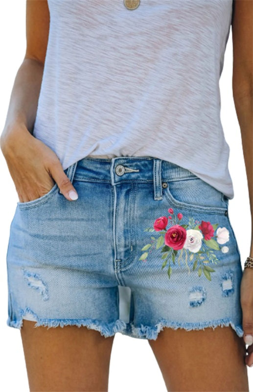 Women's Distressed Ripped Denim Shorts with Pockets