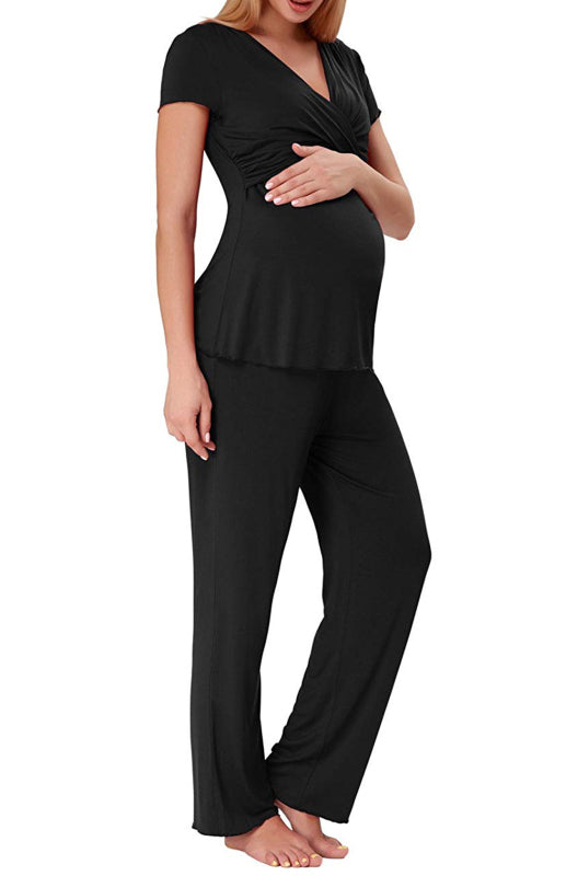 Women'S Cross Neck Short Sleeve Maternity Suit