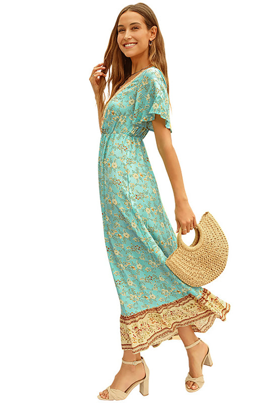 Women's Casual V-Neck Boho Floral Dress