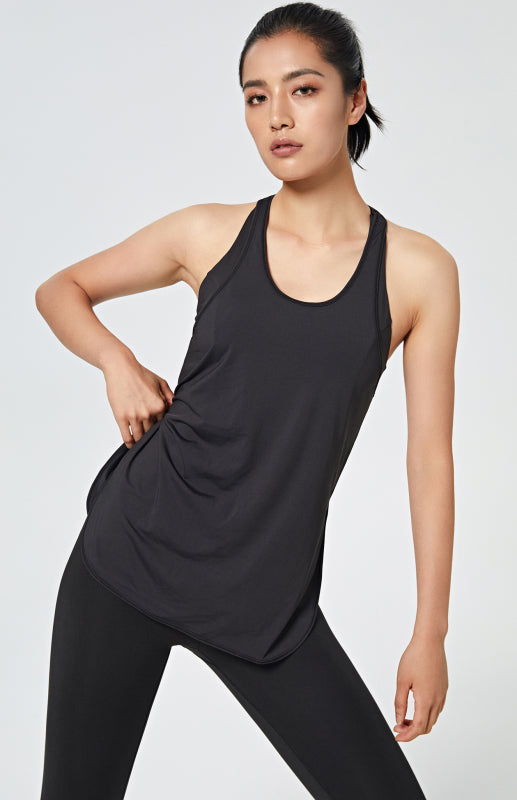 Yoga Dress Women'S Loose Quick Drying T-Shirt Fake Two Sleeveless Bra Sexy Back Top