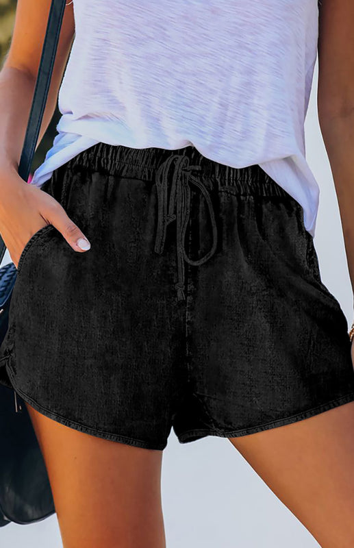 Women's Elastic Waist Drawstring Denim Shorts