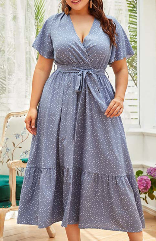 Women's Plus Size V Neck Polka Dot Dress