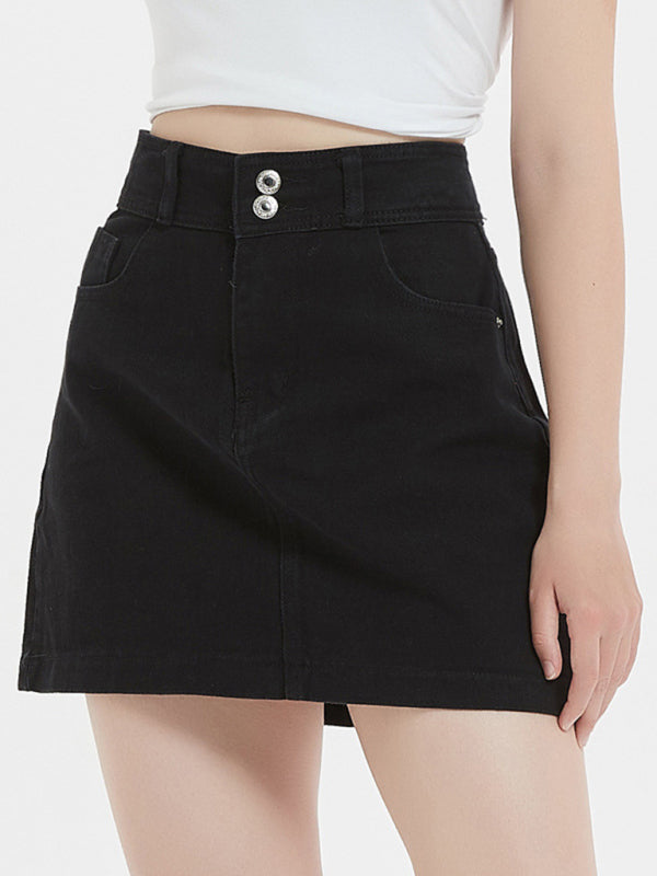 Women's plus size loose black slim denim skirt