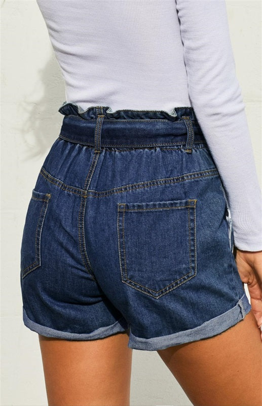 Women's Fashion Paper Bag Waist Denim Shorts