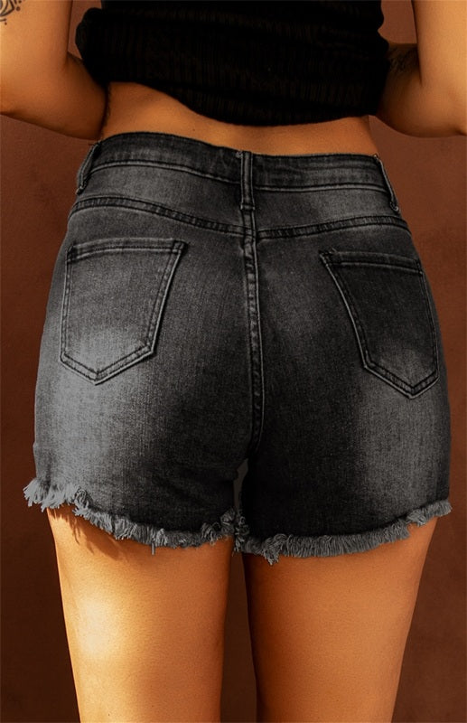 Women's Distressed Ripped Denim Shorts with Pockets