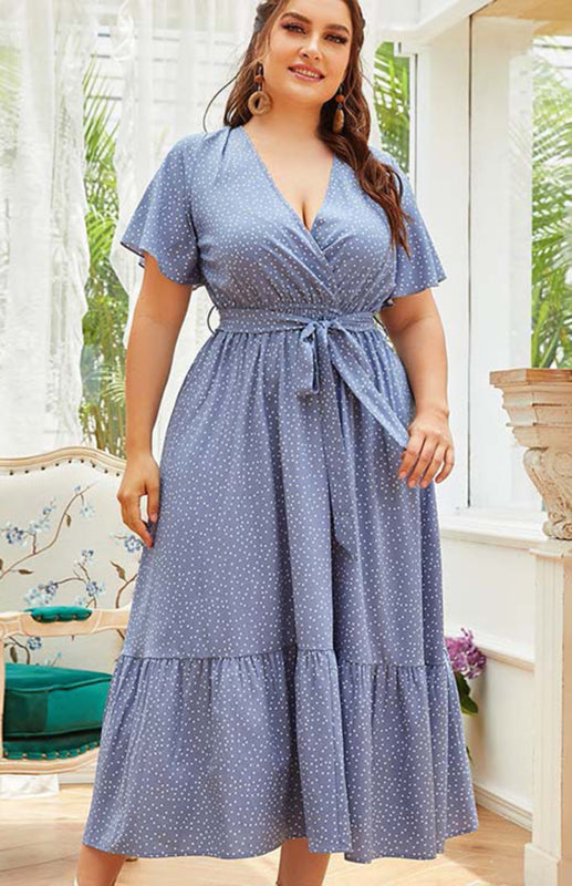 Women's Plus Size V Neck Polka Dot Dress