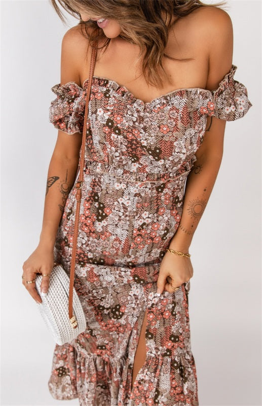 Women's Off Shoulder Ruffle Floral Dress