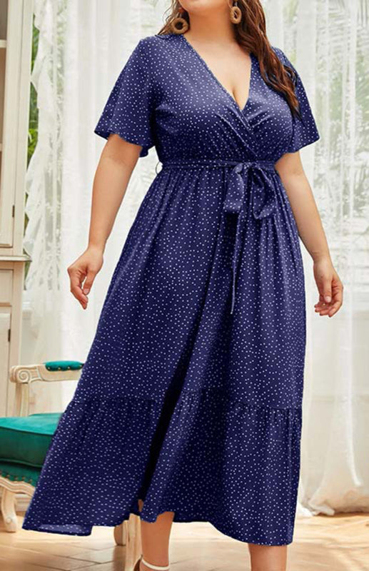 Women's Plus Size V Neck Polka Dot Dress