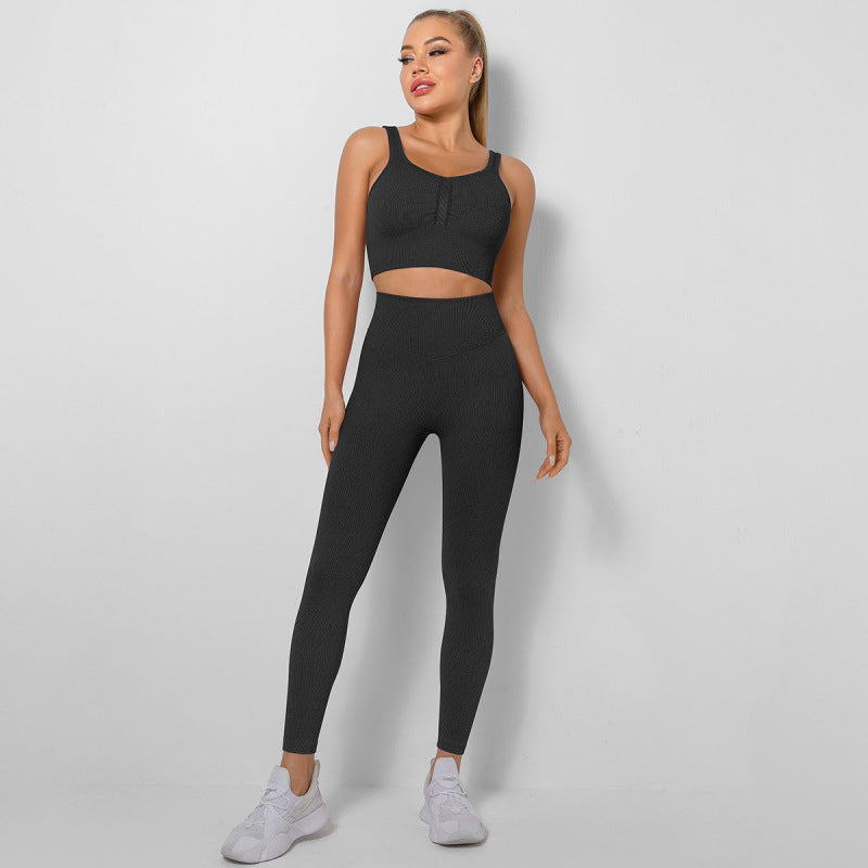 Women's Seamless High Waist Peach Gym Pants Vest Sports Two-piece Set