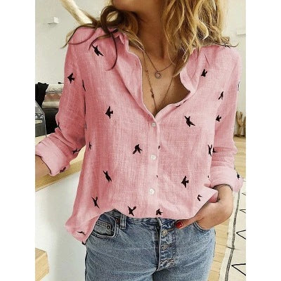 Women's Solid Color Casual Loose Long Sleeve Linen Shirt