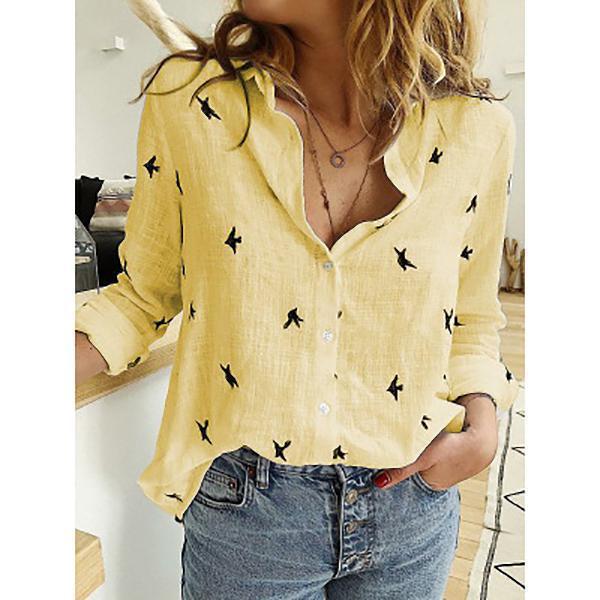 Women's Solid Color Casual Loose Long Sleeve Linen Shirt