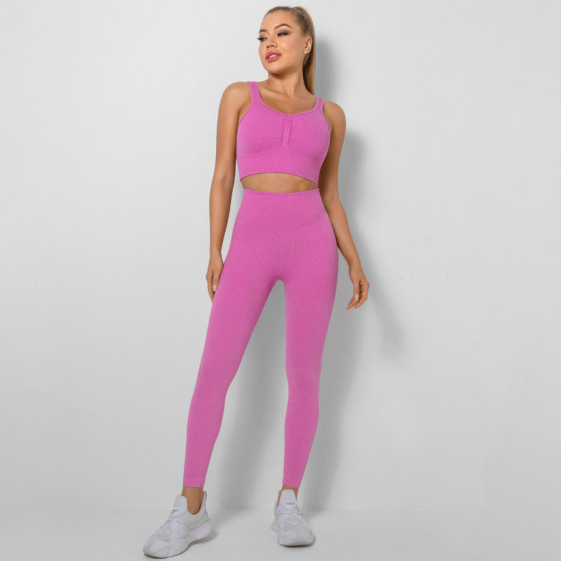 Women's Seamless High Waist Peach Gym Pants Vest Sports Two-piece Set