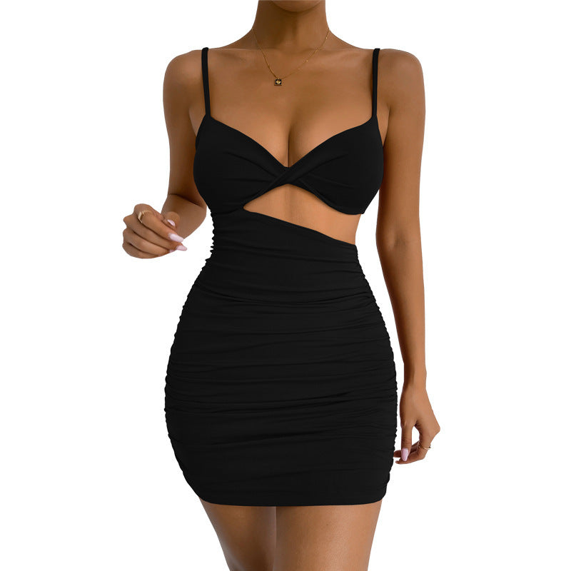 Women's Solid color sexy open waist camisole dress