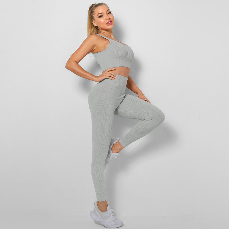 Women's Seamless High Waist Peach Gym Pants Vest Sports Two-piece Set