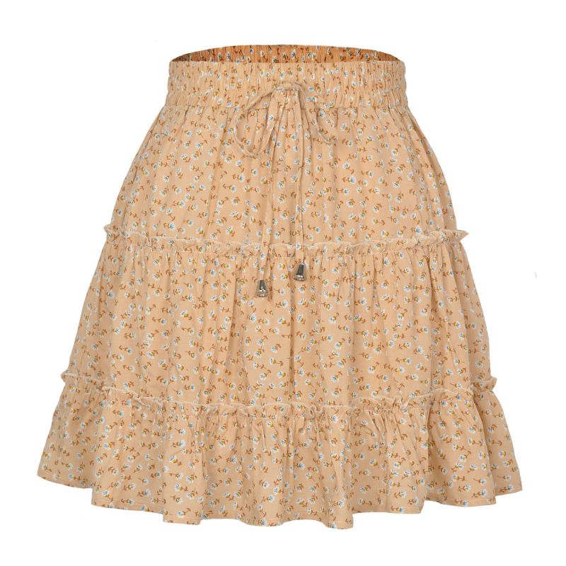 Ladies High Waist Ruffled Floral Printed A-Line Skirt