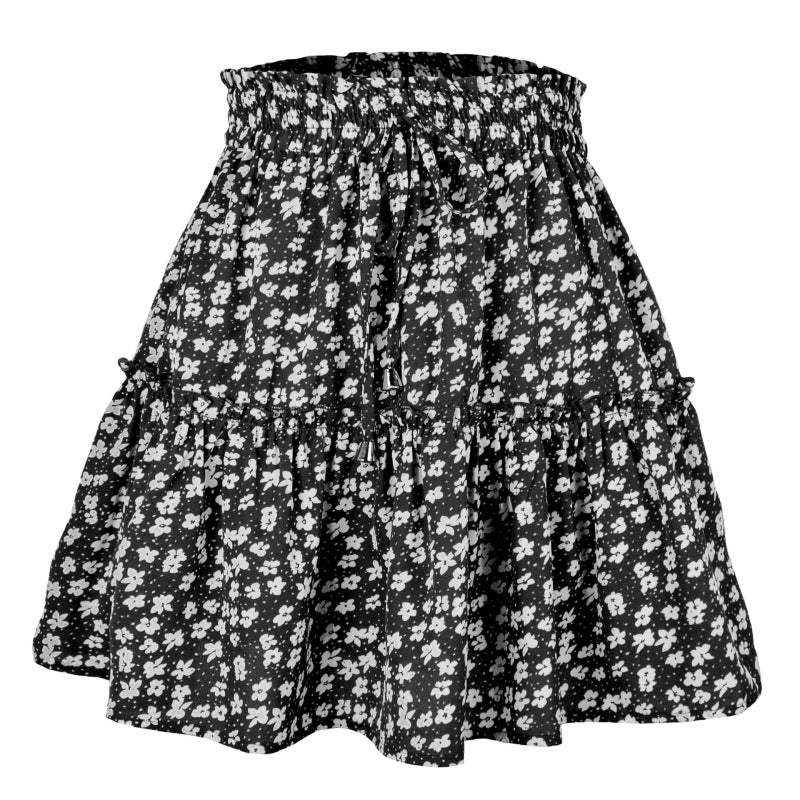 Ladies High Waist Ruffled Floral Printed A-Line Skirt