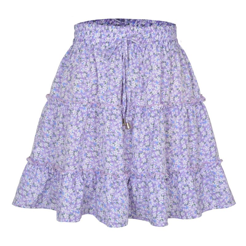 Ladies High Waist Ruffled Floral Printed A-Line Skirt