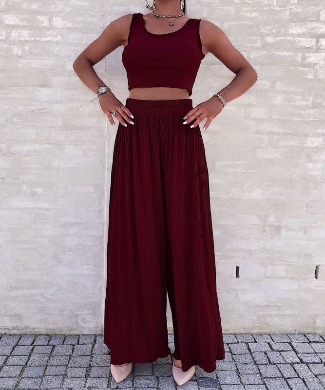 Women's new style vest wide-leg pants casual solid color suit