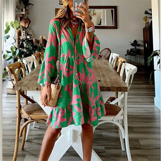 Women's floral print bell sleeve dress