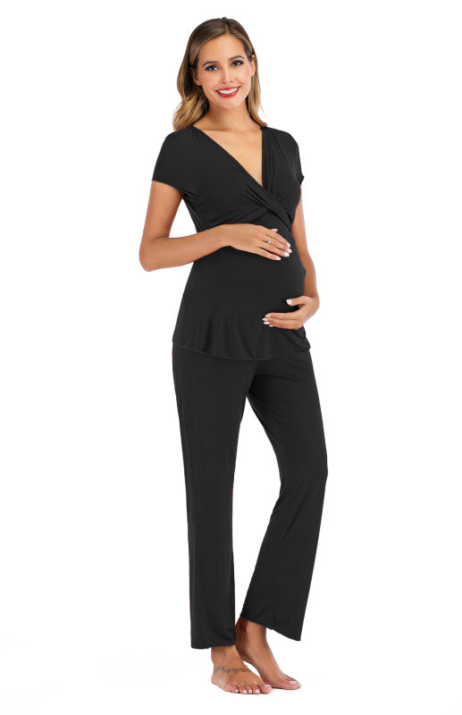 Women'S Cross Neck Short Sleeve Maternity Suit