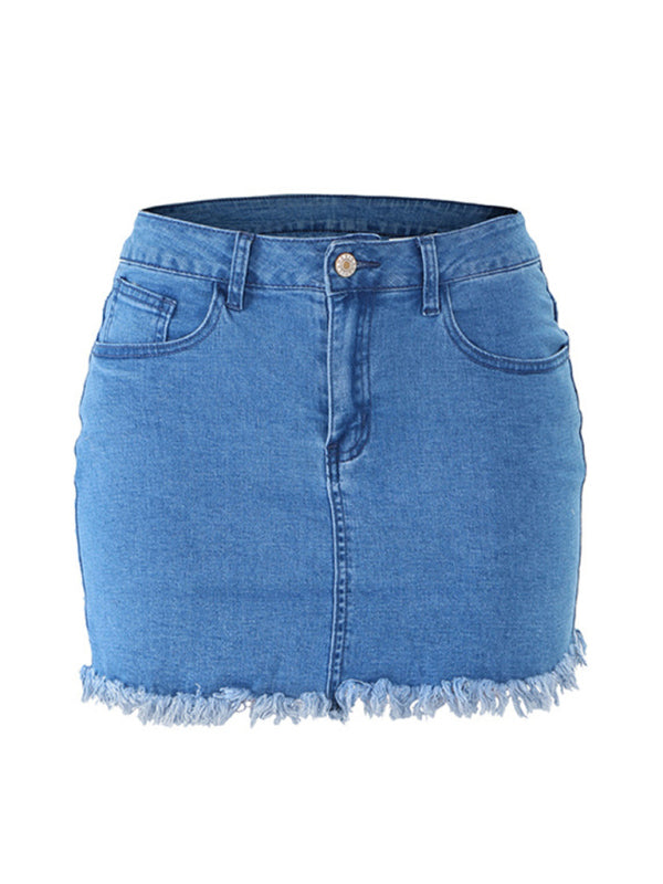 Women's Retro Fringe Pack Hip Denim Short Skirt