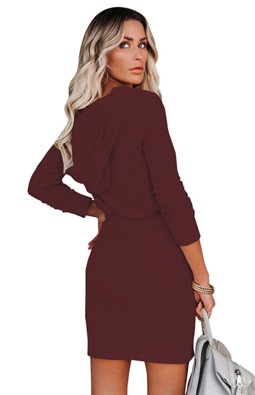 Women's Zipper Long Sleeve Hooded Hip Dress