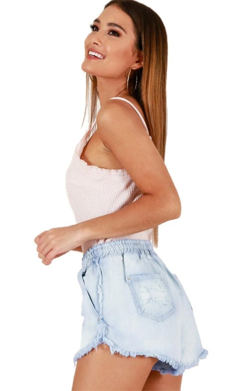 Women's Fashion Wash Distressed Denim Shorts