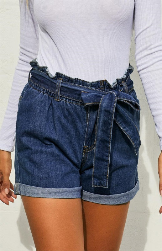 Women's Fashion Paper Bag Waist Denim Shorts