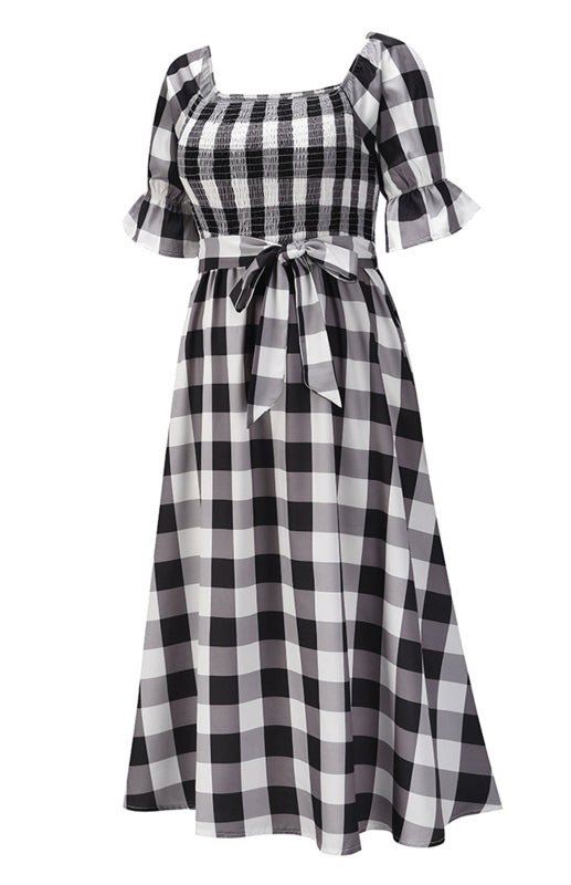 Women's Plaid Waist Wrap Chest Tie Sexy Print Casual Dress