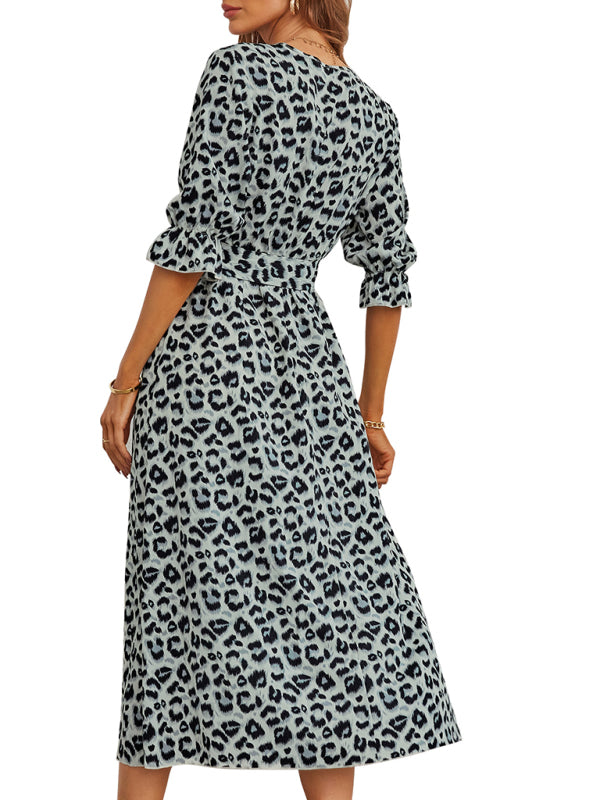 Women's fashion leopard print split dress