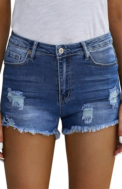 Women's Distressed Ripped Denim Shorts with Pockets