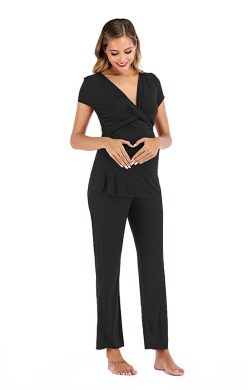 Women'S Cross Neck Short Sleeve Maternity Suit