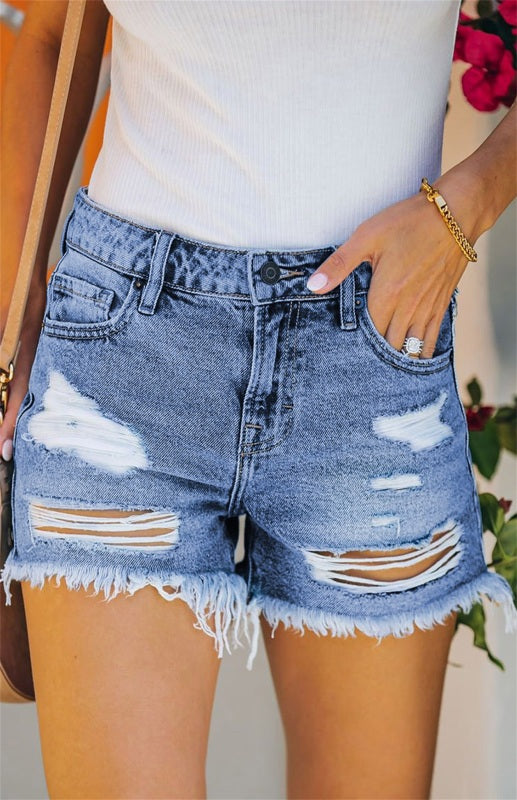 Women's Raw Hem Distressed High Rise Denim Shorts