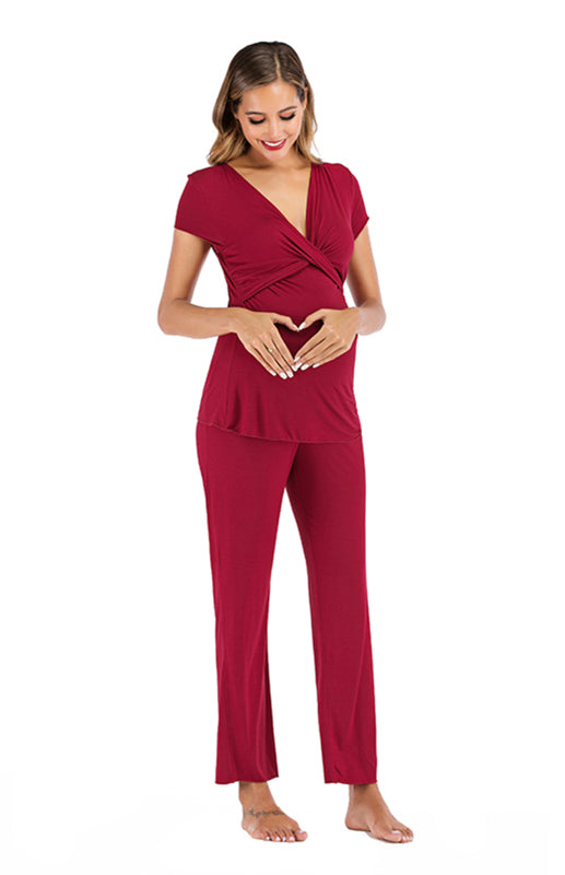 Women'S Cross Neck Short Sleeve Maternity Suit