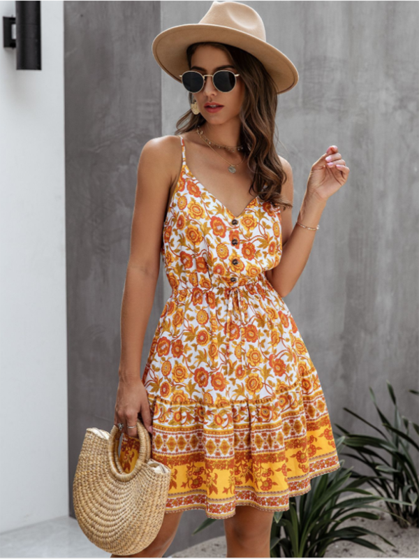 Summer Suspender Print Lanyard Dress