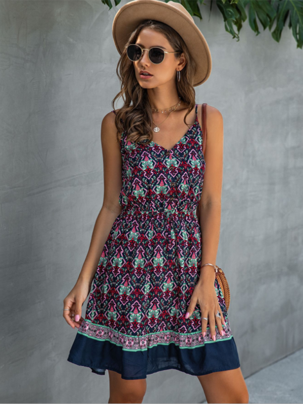 Summer Suspender Print Lanyard Dress