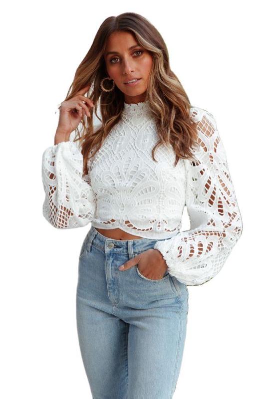 Women's woven sexy elegant fashion hollow lace shirt