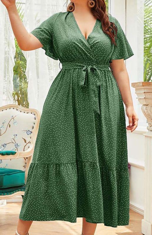 Women's Plus Size V Neck Polka Dot Dress