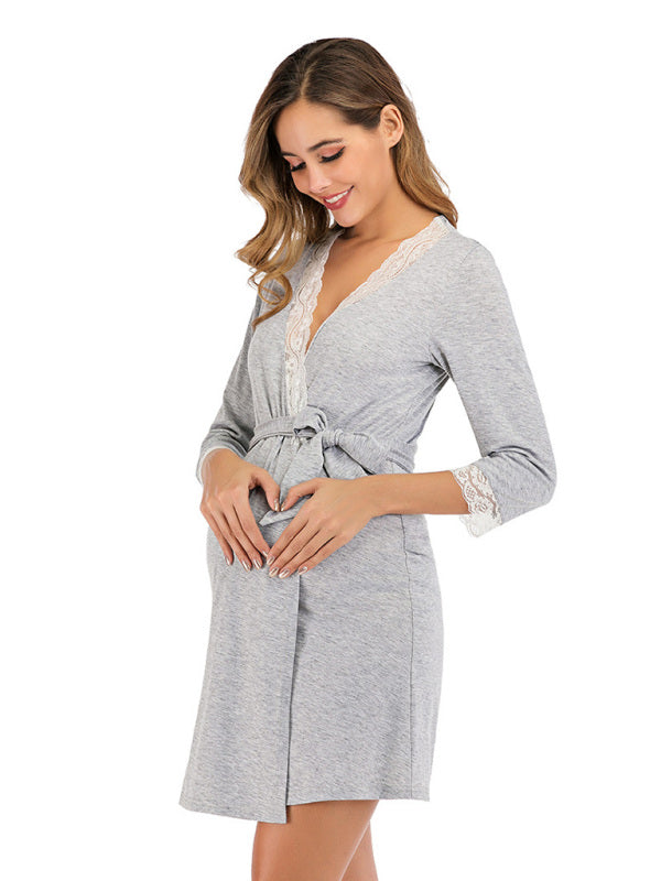 Women's lace patchwork 3 / 4 sleeve maternity dress