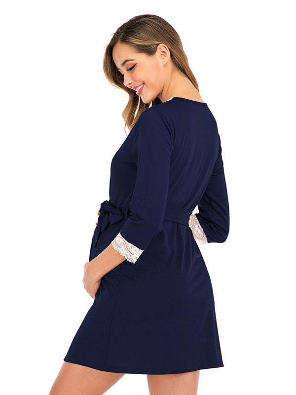 Women's lace patchwork 3 / 4 sleeve maternity dress