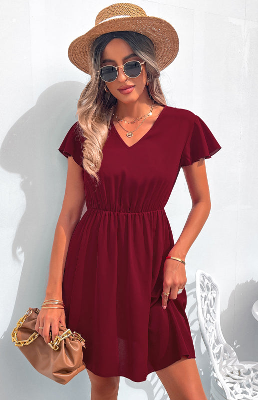 Women's V-Neck Embroidered Chiffon Backless Dress