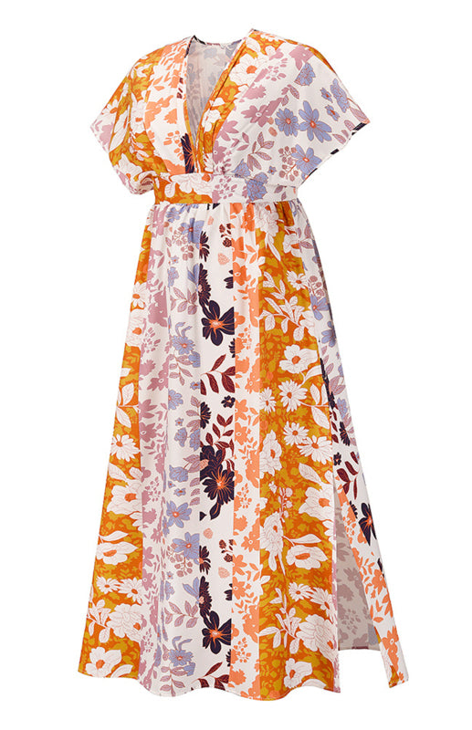 Women's Doll Sleeve V-Neck Print Beach Dress