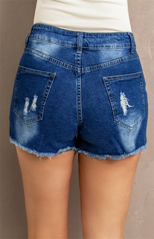 Women's Fashion Lace Splicing Distressed Denim Shorts