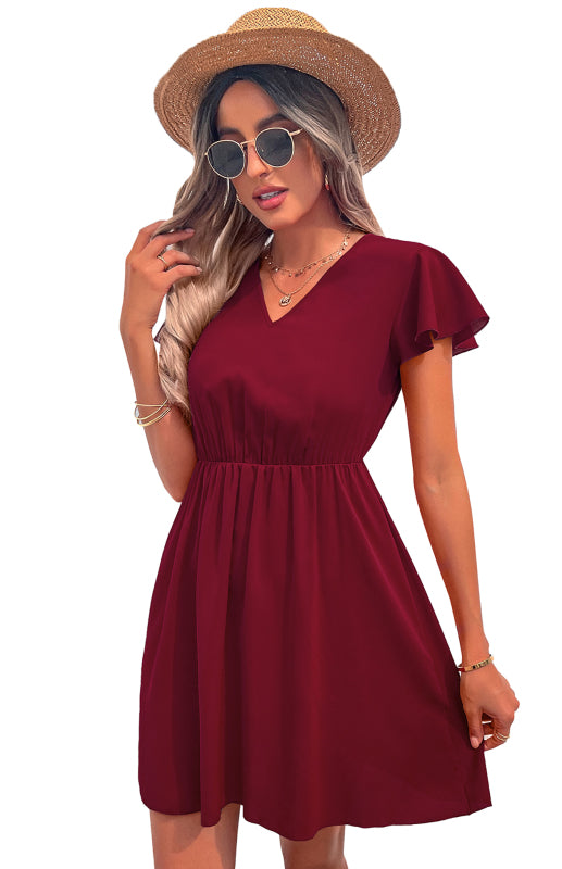 Women's V-Neck Embroidered Chiffon Backless Dress